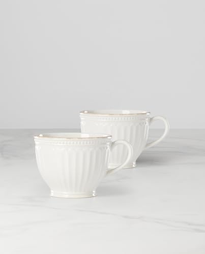 Lenox French Perle Groove 2-Piece Latte Mug Set, 2.30 LB, White - style: Latte Mugs, Set of 2