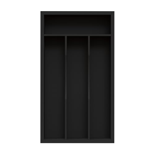 Small Silverware Organizer, Bamboo Kitchen Drawer Organizer, Utensil Holder, Cutlery Tray & Spoon Flatware Storage with Grooved Drawer Dividers (Black, 6.7''W x 12''D) - color: Black, size: 6.7''W x 12''D