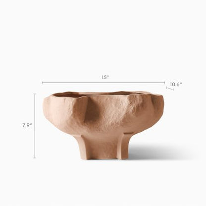 HERNEST Terracotta Wavy Bowl - Textured Ceramic Decorative Centerpiece Bowl with Pedestal Base