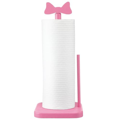 Leinuosen Pink Bow Paper Towel Holder Coquettish Cute Bow Wooden Paper Towel Holder Pink Bathroom Countertop Accessories Kitchen Roll Stand Organizer Standing Apartment Decor Housewarming Gift - style: Bow