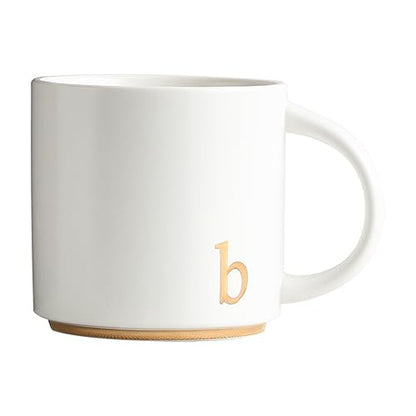 COLLECTIVE HOME Ceramic Coffee Mug, 15 oz Monogram Cup with Gift Box(b) | Dishwasher Safe, Engraved Gold Letter , Personalized Housewarming Birthday Present, Christmas Thanksgiving Mothers Day Gifts - color: gold-b