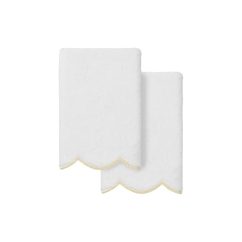 Grace Scallop Personalized Fingertip Towels, Beige 2 Piece Custom Fingertip Towels, Monogrammed Towels in Soft Turkish Cotton for Elegant Bathroom Decor-Beige-2 Pcs Fingertip Towel - color: Beige, size: 2 Pcs Fingertip Towel