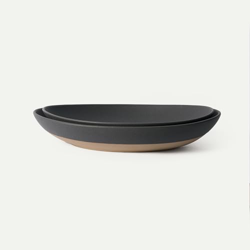 MORA Mega and Giant Serving Dishes Set of 2, 16 inch and 14 inch Ceramic Pottery Oval Platters - Microwave, Oven and Dishwasher Safe - Liquorice - color: Liquorice, size: Mega & Giant