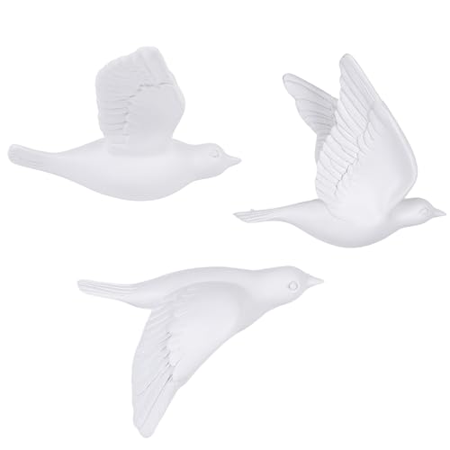 suruim 3D Birds Wall Decor Set of 3 Resin Wall Sculpture (White) | 3D Wall Sculpture, Flying Bird Art for Indoor Home Living Room Bedroom Entryway Hallway Above Doorway Accent Decoration - color: White