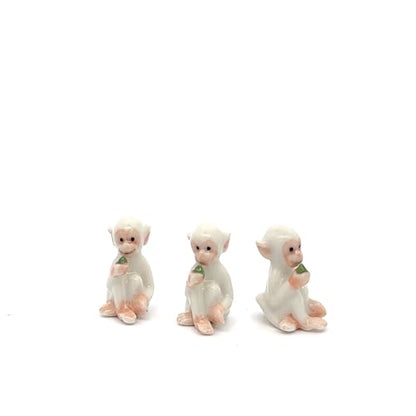 Handmade Adorable Mini Ceramic Animal Figurine – Porcelain Miniature Collectible Decor (White Capuchin Monkey) - style: White Capuchin Monkey