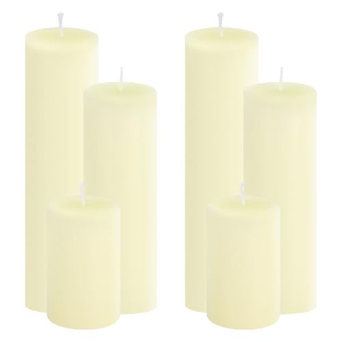 Ivory Pillar Candles, 6-Pack Bulk Set in 3 Sizes (3, 6 & 8 Inch - 2 Each). Dripless, Unscented & Smokeless Hurricane Candles for Weddings, Parties & Home Decor. - color: 6 Flat-top, size: 2 x 3/6/8 Inch