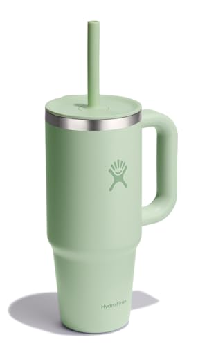 Hydro Flask 24 Oz Travel Tumbler with Handle, Lid and Straw - Insulated Stainless Steel in 24 Oz Aloe Green - color: ALOE, size: 24 Ounces