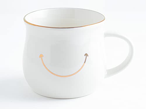 Elegant Gold-Accented Smiley Face Ceramic Mug - 13 Oz, Unique & Thoughtful Gift for Coffee Lovers, Eco-Friendly, Durable - Ideal for Home or Office - color: White