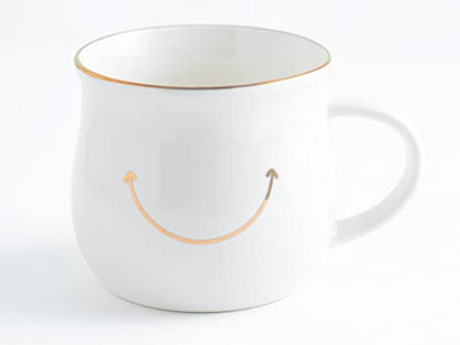 Elegant Gold-Accented Smiley Face Ceramic Mug - 13 Oz, Unique & Thoughtful Gift for Coffee Lovers, Eco-Friendly, Durable - Ideal for Home or Office - color: White