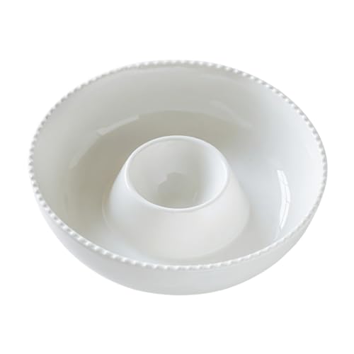 11'' Ceramic Chip and Dip Tray, Middle Size Divided Serving Set for Parties, Mixing Bowl Sets for Salsa, Snack, Veggies, Dumpling, Fruit, Salad, Fruit, Entertaining, Hosting, Ivory White