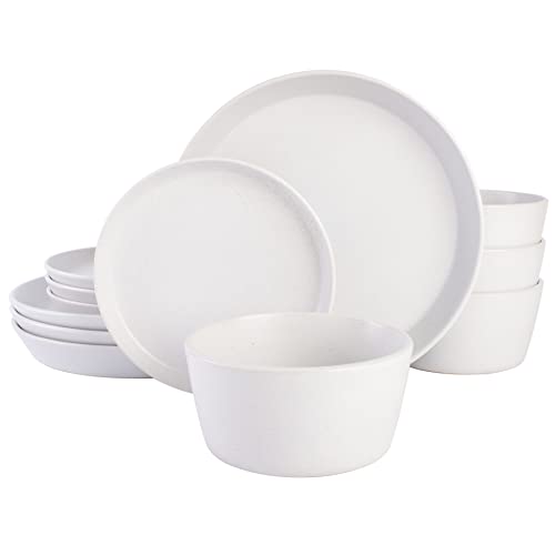 Gibson Soho Lounge Sofia Coupe Stoneware Dinnerware Set, Service for 4 (12pcs), White w/Speckle - color: White w/ Speckle, size: Service for 4 (12pcs)