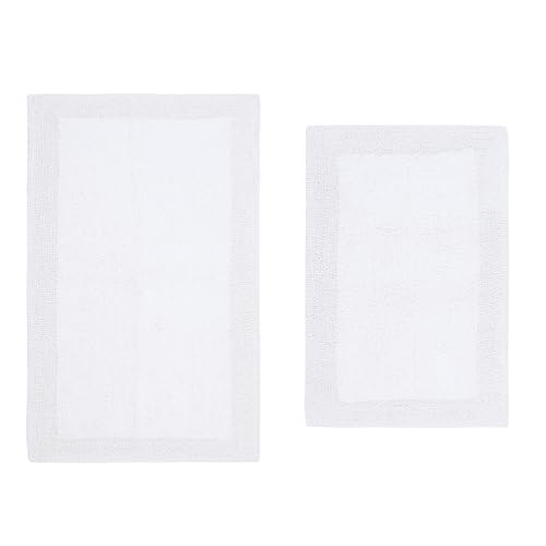 Home Weavers Luxury Collection 100% Cotton Reversible Bathroom Rugs Set, Washable Rug, Soft Cotton Extra Soft and Absorbent Bath Rug, Kitchen Mat, 2 Piece Set(S+M), White - color: White, size: 2 Piece Set(S+M)