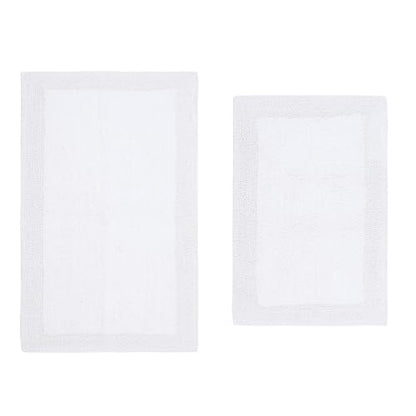Home Weavers Luxury Collection 100% Cotton Reversible Bathroom Rugs Set, Washable Rug, Soft Cotton Extra Soft and Absorbent Bath Rug, Kitchen Mat, 2 Piece Set(S+M), White - color: White, size: 2 Piece Set(S+M)