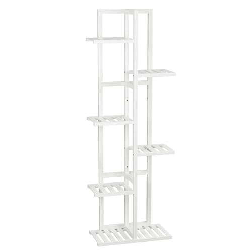 ROMGUAR CRAFT 6 Tier Bamboo Plant Stand Indoor, Wood Tall Flower Holder Corner Tiered Plant Shelf for Multiple Plants (White)