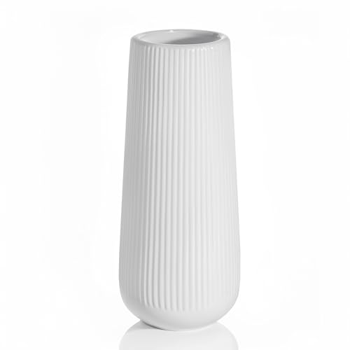 Modern Ceramic Vase, Small White Flower Vase for Table Centerpieces and Rustic Farmhouse Decoration - style: Stripes