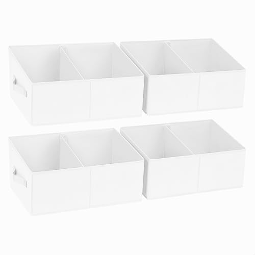 DIMJ Large Closet Shelf Organizer Bins 4 Packs with Handles and Divider, Fabric Trapezoid Storage Baskets, Foldable Clothes Containers Box for Shelf, Towel, Book, Toy, Purse, Hats, White - color: White, size: 4 Bins 16.5"x11"x7.8"