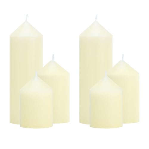 6 Pcs Ivory Pillar Candles Bulk Set, 3 Different Lengths 2 x 3/4/6 Inch (2 Each), Dripless Unscented Smokeless,Hurricane Candles,Gives You a Better Atmosphere When Organizing an Event Party. - color: 6 Pointed-tip, size: 2 x 3/4/6 Inch