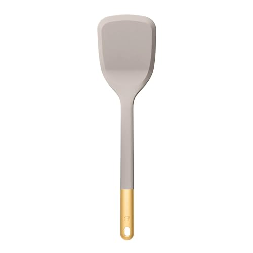 6 Piece Silicone Kitchen Utensil Set with Rotating Holder, Heat Resistant Cooking Tools, Nonstick Safe Spatula Spoon Turner Set with Storage Rack (Porcini Taupe) - color: Porcini Taupe