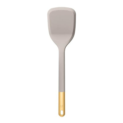 6 Piece Silicone Kitchen Utensil Set with Rotating Holder, Heat Resistant Cooking Tools, Nonstick Safe Spatula Spoon Turner Set with Storage Rack (Porcini Taupe) - color: Porcini Taupe