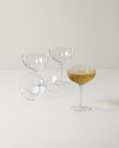 Lenox Curva Coupe Cocktail Glasses, Set of 4 | mouth-blown glass, dishwasher safe | 10oz capacity | elegant vintage-inspired cocktail glasses gift | 6 inch