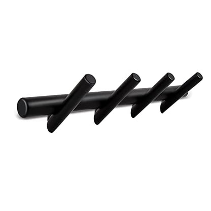 KYSMOTIC Modern Wood Coat Rack - Wall Mounted - Black 4 Peg Coat Hooks - Hanging Clothes Robes Towels Hats - color: Black, size: 4 Hooks