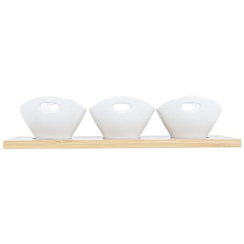 Restaurantware 6 oz Rectangle White Bamboo Porcelain Basket Bowl Set - size: Triple set, style: Basket