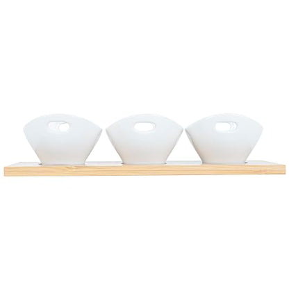 Restaurantware 6 oz Rectangle White Bamboo Porcelain Basket Bowl Set - size: Triple set, style: Basket