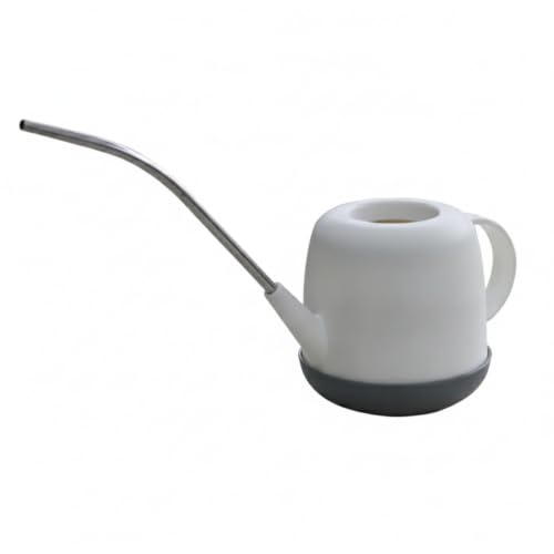 Long Spout Watering Can for Indoor Plants, Durable PP Plastic Pot Waterer with Precision Flow Control for Hanging Baskets and Dense Foliage - color: White
