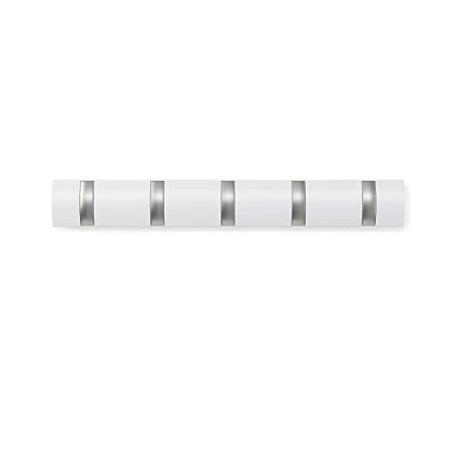 Umbra Flip Coat Rack, Wall Mounted 5-Hook Space Saving, White/Nickel | Real wood and steel build, retractable hooks fold flat, holds coats bags and scarves, easy install - color: White/Nickel, size: 5-Hook