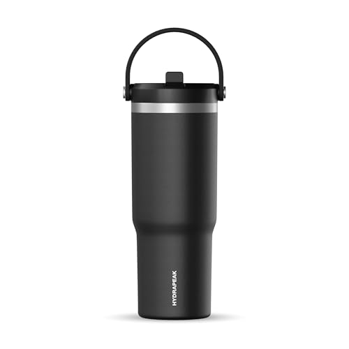 Hydrapeak Nomad 32oz Stainless Steel Insulated Travel Tumbler with Handle & Straw Lid, Leakproof, Cupholder Friendly, Back to School, College Dorm, Gym & Everyday Hydration, Cold 24 Hours (Black) - color: Black