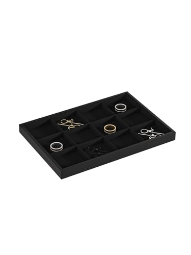 Drawer Jewelry Organizers And Storage,Velvet Bracelet And Ring Display Small Tray,Dresser Jewelry Drawer Organizer Inserts Containers,Earring And Necklace Holder Box (Black 12 Grids) - style: Black 12 Grids