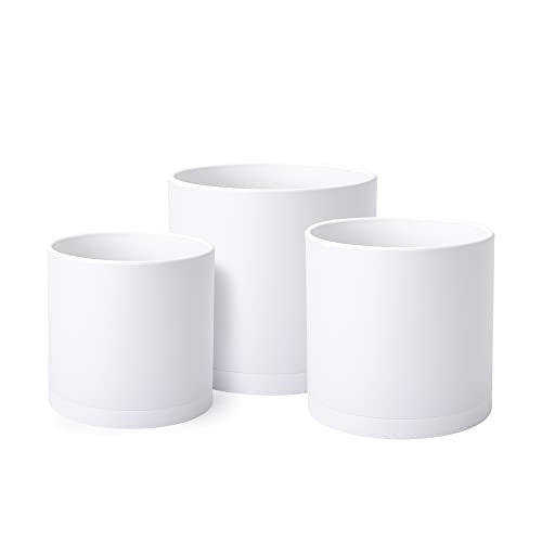 D'vine Dev 3-Pack Plastic Pots & Saucers, 6/6.5/8 in, White, 74-V-A-3 | Multi-Size Options, Lightweight Durable, Matte Finish, Cylinder Shape, Drainage Holes, Sleek Design, Detachable Saucer - color: Matte White, size: Medium