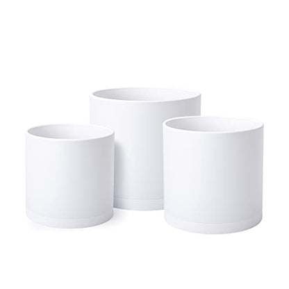 D'vine Dev 3-Pack Plastic Pots & Saucers, 6/6.5/8 in, White, 74-V-A-3 | Multi-Size Options, Lightweight Durable, Matte Finish, Cylinder Shape, Drainage Holes, Sleek Design, Detachable Saucer - color: Matte White, size: Medium