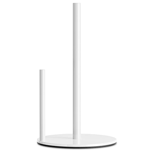 Paper Towel Holder White Stainless Steel Kitchen Countertop Roll Organizer | Standing Paper Towel Holders Roll Dispenser Simple White Weighted Base - color: White
