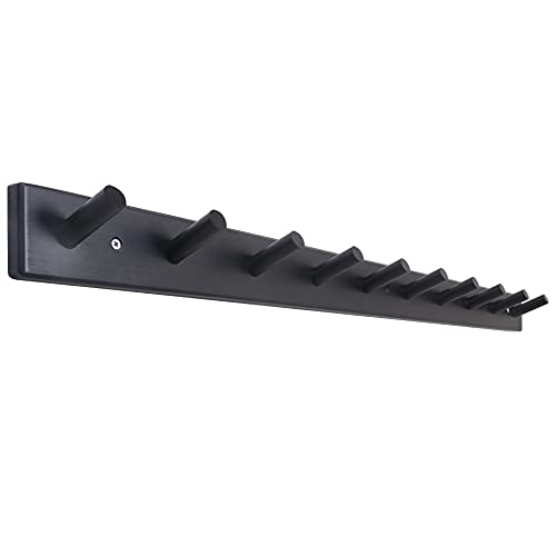 SKOLOO Wall Mounted Coat Rack 38", 10 Hooks, Bamboo, Shaker Style, Black | Wood wall hooks, painted finish, 100-lb cap, entry/bath/bed, hanging backpack coat towel hat, long pegs, 16" stud spacing - color: Black, size: 38 inch