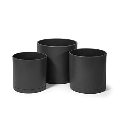 D'vine Dev 3-Pack Plastic Pots & Saucers, 6/6.5/8 in, Black, 74-V-B-3 | Multi-Size Options, Lightweight Durable, Matte Finish, Cylinder Shape, Drainage Holes, Sleek Design, Detachable Saucer - color: Matte Black, size: Medium