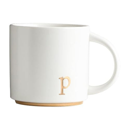 COLLECTIVE HOME Ceramic Coffee Mug, 15 oz Monogram Cup with Gift Box(P) | Dishwasher Safe, Engraved Gold Letter , Personalized Housewarming Birthday Present, Christmas Thanksgiving Mothers Day Gifts - color: gold-p