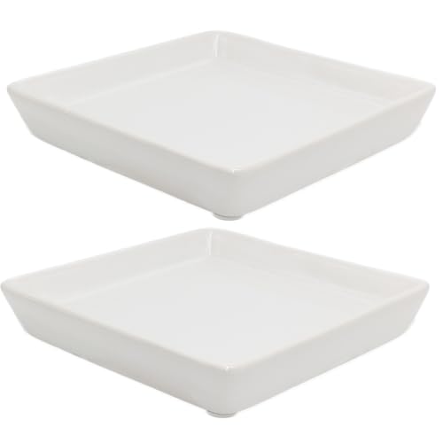 Square Ceramic Plant Saucer Tray 2 Pcs 4 Inch White, 4.8" OD x3.9 ID x0.7 Deep, Sturdy Heavy Duty Glazed Planter Drip Flower pots with Catch Basin for Indoor Outdoor Plants(4" White) - color: White, size: 4"(2pack)