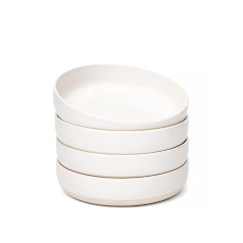 OTAGO 8" Stoneware Salad and Pasta Bowls Set of 4 with Partially Unglazed Base, Scratch Resistant Ceramic Dish Set, Microwave & Dishwasher Safe, White - color: White, size: 4 Pieces