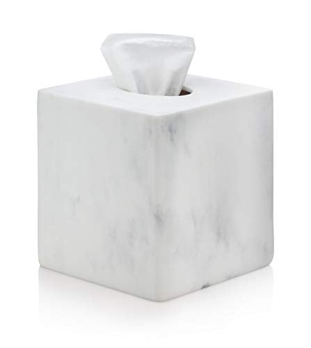 White Marble Square Tissue Box Cover - Blanc Collection