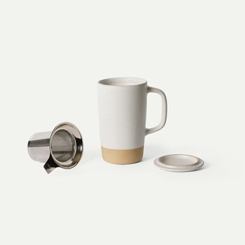 Mora Ceramics Large Tea Mug with Loose Leaf Infuser and Ceramic Lid, 18 oz, Portable, Microwave, Dishwasher Safe, Tall Coffee Cup - Rustic Matte Ceramic Glaze, Modern Herbal Tea Strainer, Oat - color: Oat