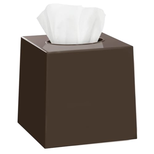 Bronze Tissue Box Cover Square - Plastic Facial Tissue Box Holder - Decorative Cube Tissue Holder Dispenser Fits Any Vanity Countertop, Bedroom Dresser, Office, Bathroom Decor - color: 04 Brown, size: 1 Pack