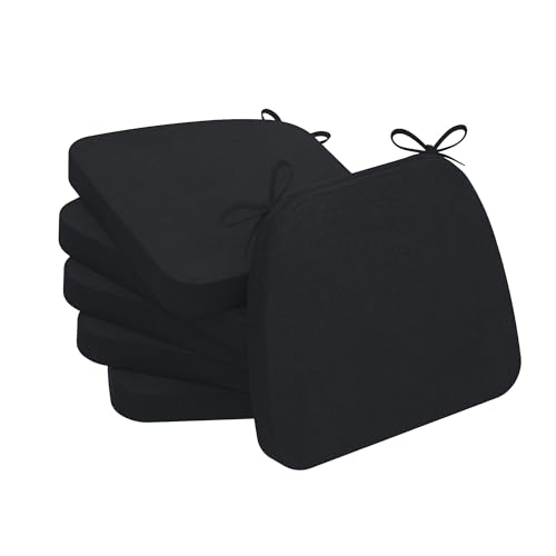 AAAAAcessories D-Shaped Chair Cushions, 2" Thick Dining Chair Pads with Ties and Removable, Machine-Washable Cover, 17" x 16", Set of 6, Black - color: Black, size: 6 Count(Pack of 1)