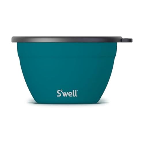 S'well Stainless Steel Salad Bowl Kit 64oz, Peacock Blue, Comes with 2oz Mini Canister and Removable Tray for Organization, Leakproof, Easy to Clean, Dishwasher Safe - color: Peacock Blue, size: 64oz