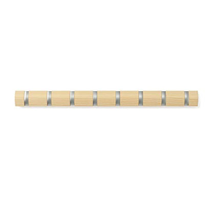 Umbra Flip Coat Rack, Wall Mount 8-Hook, Space Saving, Natural/Nickel | Real wood and steel build, retractable hooks fold flat, holds coats bags and scarves, easy install - color: Natural/Nickel, size: 8-Hook