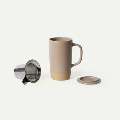 Mora Ceramics Large Tea Mug with Loose Leaf Infuser and Ceramic Lid, 18 oz, Portable, Microwave, Dishwasher Safe, Tall Coffee Cup - Rustic Matte Ceramic Glaze, Modern Herbal Tea Strainer, Mushroom - color: Mushroom