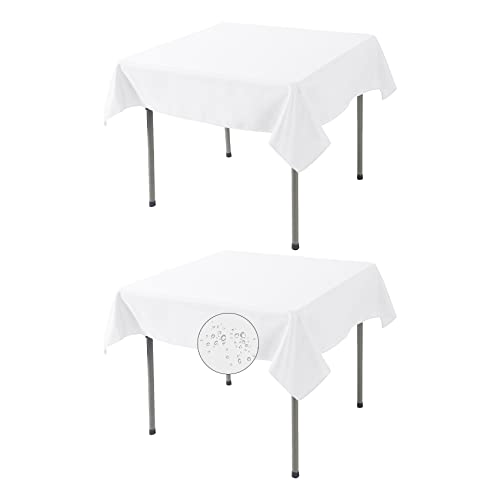 Fokitut 2 Pack Waterproof Square Tablecloth, 52x52 Inch, Stain Resistant and Wrinkle Polyester Table Cloth, Fabric Table Cover for Kitchen Dining, Wedding, Party, Holiday Dinner-White - color: White, size: 52x52''-2pack