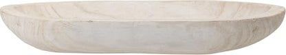 Large Whitewashed Decorative Wood Bowl - Hand Carved Paulownia Tray for Coffee Table Centerpiece & Entryway Catchall - Organic Modern Farmhouse Decor
