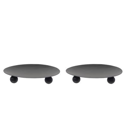 Hosley Set of 2 Black Iron Pillar Candle Holder Plates – 4-Inch Decorative Round Trays for Pillar Candles – Ideal for Weddings, Special Occasions, Home Décor, and Pedestal Displays - color: Black, size: 4" Diameter