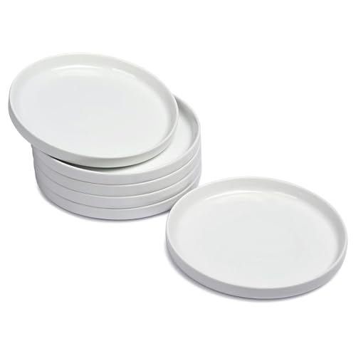Ceramic Appetizer Plates Set of 6, Small Dessert Plates 7 inch, White Round Salad Plate, Porcelain Dinner Dishes for Cake, Waffle, Pasta, Microwave & Dishwasher Safe - color: White 7 inch